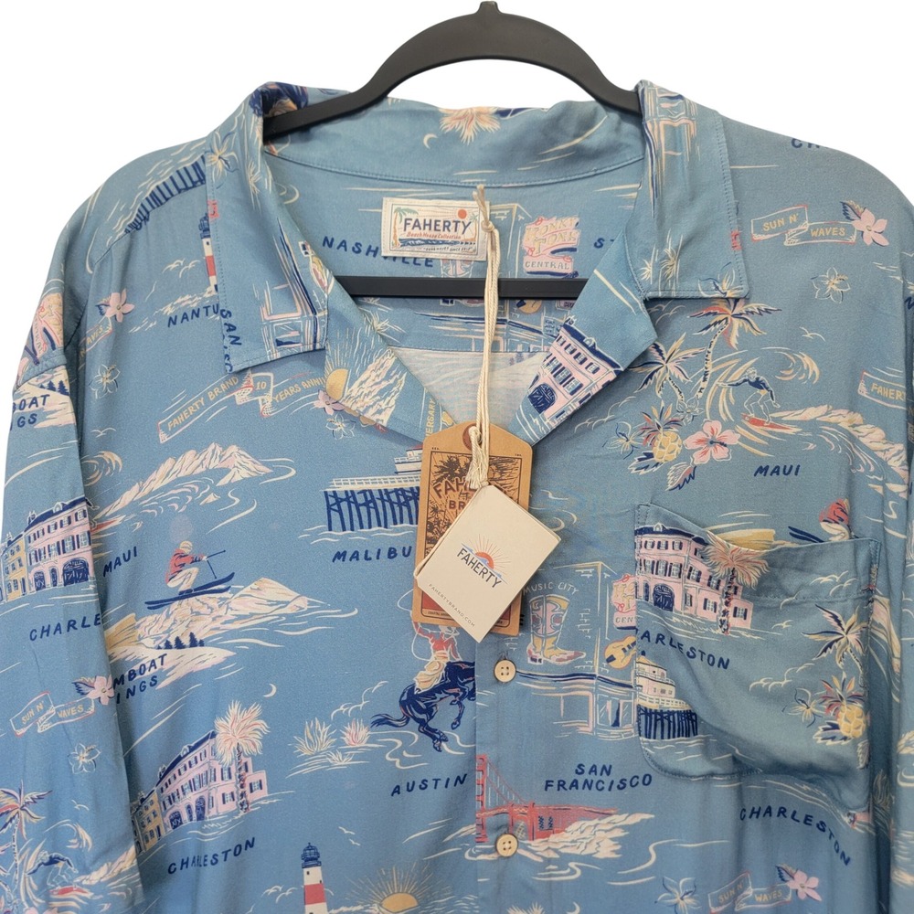 NEW Faherty Kona Camp Limited Tour Print Shirt Viscose Men XXL Resort Wear Beach